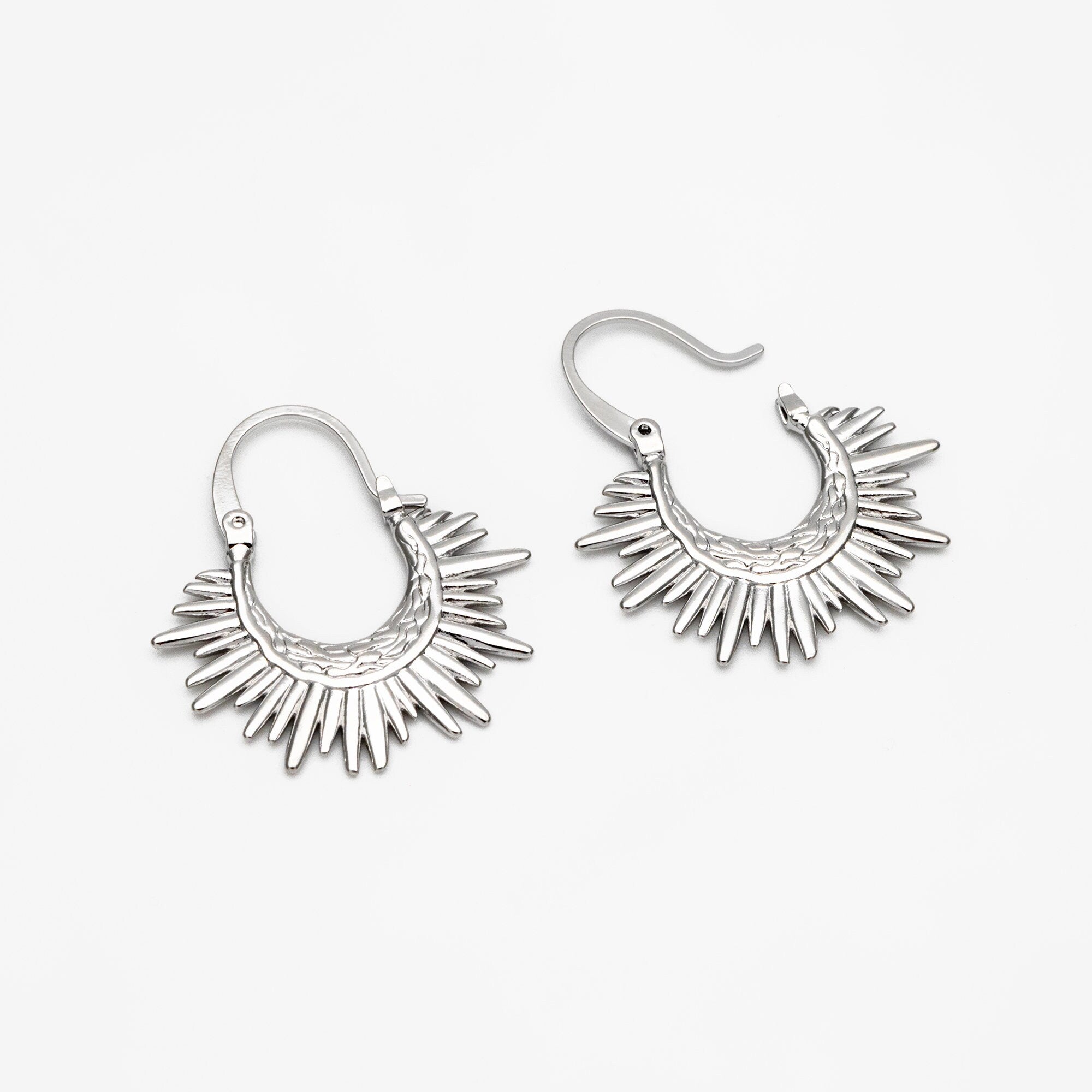 4pcs Gold/ Silver Sun Hoop Earrings, 18K Gold/ Rhodium plated Brass Sun Earrings, Earring Components (#GB-3716)